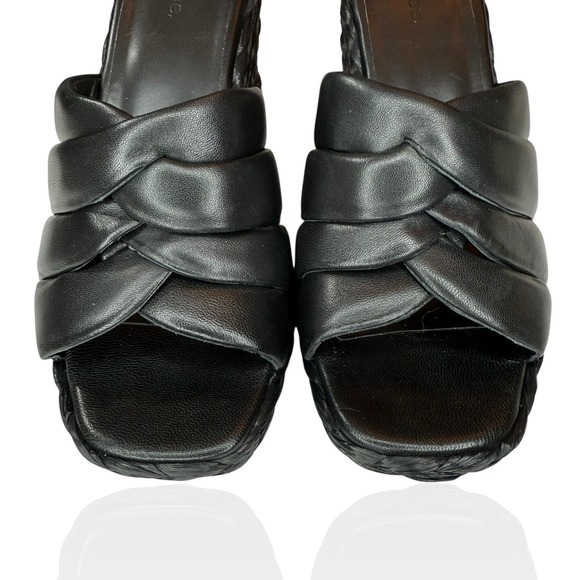 Vince Camuto Lauren Beverlin Poppy Black Leather High Wedge Slip On Sandal 9M US - Picture 5 of 9